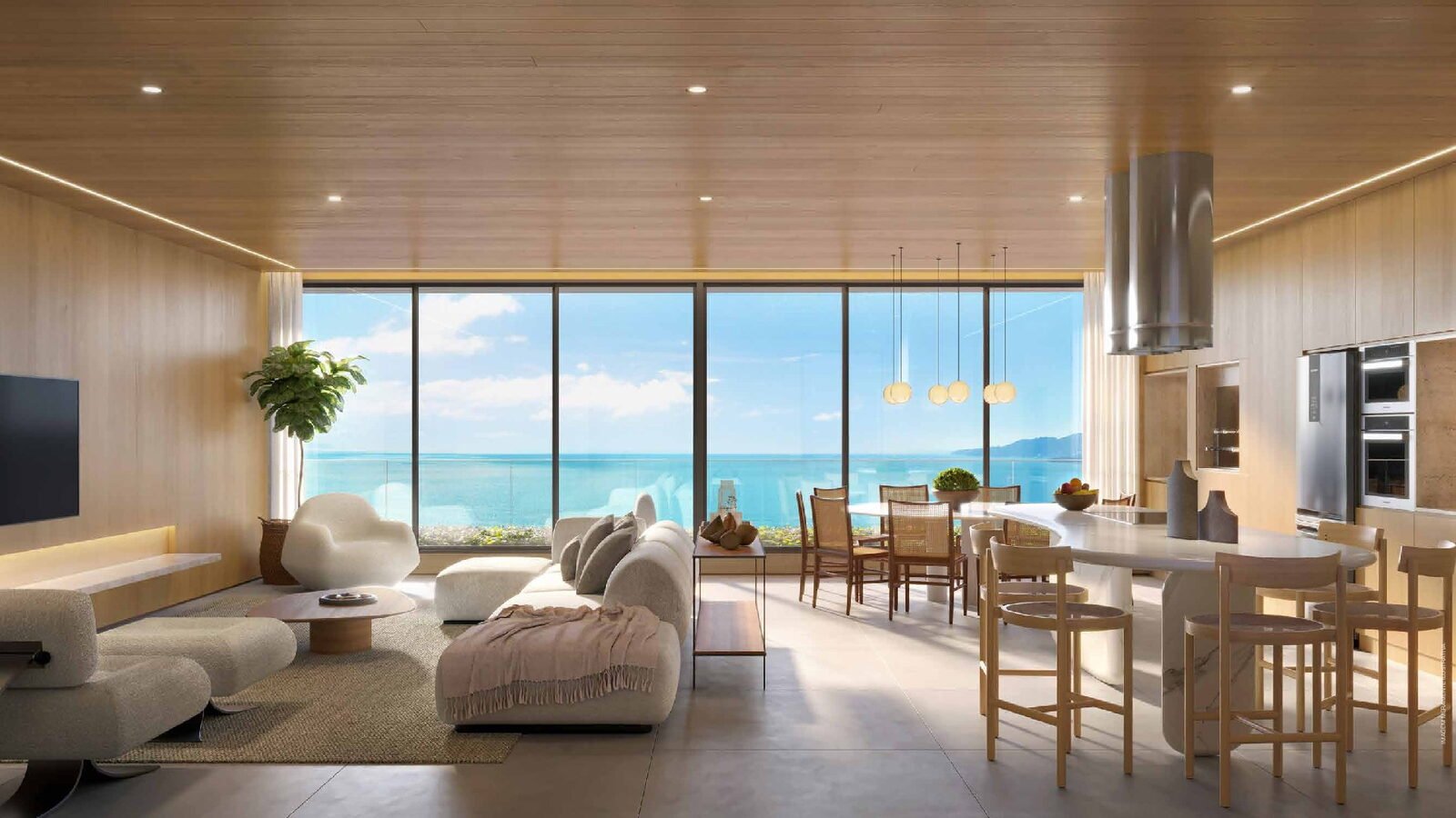 Living do Condomínio Massala com vista mar